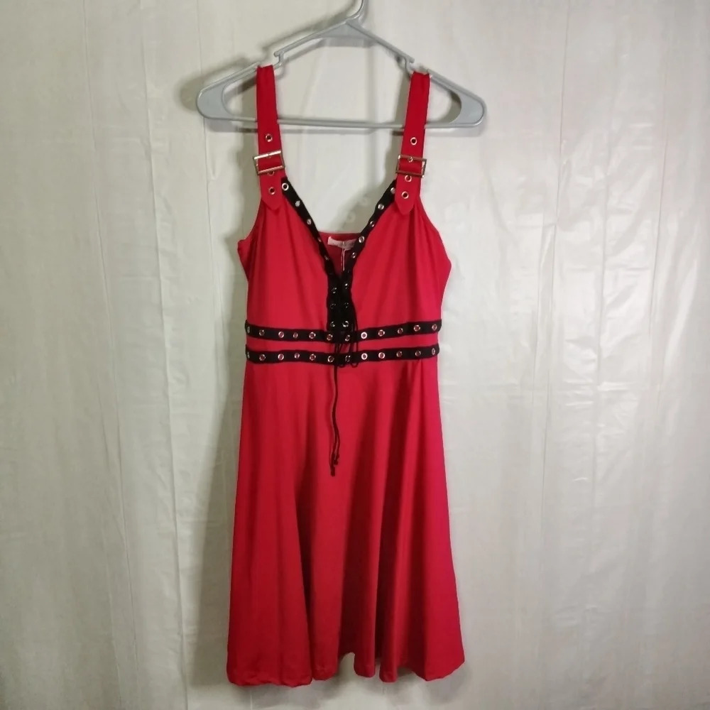 🦋  Gothic Red Lace Up Sleeveless Dress Size 8